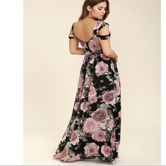 Lulus Give Me Amore Black and Pink Floral Print Maxi Dress, New With Tags - Picture 2 of 12